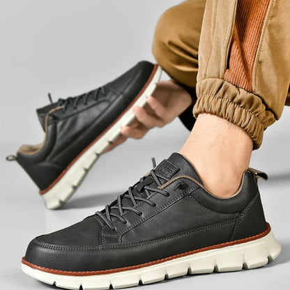 Effortless Leather Sneaker for Women with Lace Up Low Top Cushioned Sole Casual Style