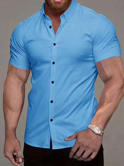 Effortless Stretch Button Up Shirt for Women with Collar Short Sleeve Slim Fit Casual Style