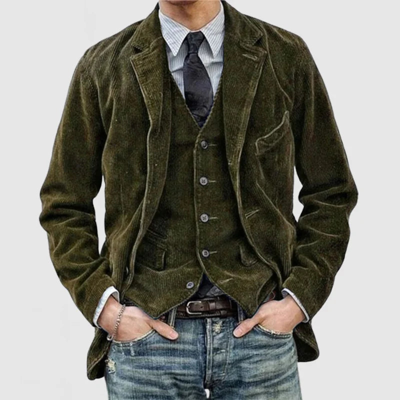 Elegant Corduroy Blazer for Women with Lapel Collar Long Sleeve Vest Detail Tailored Style