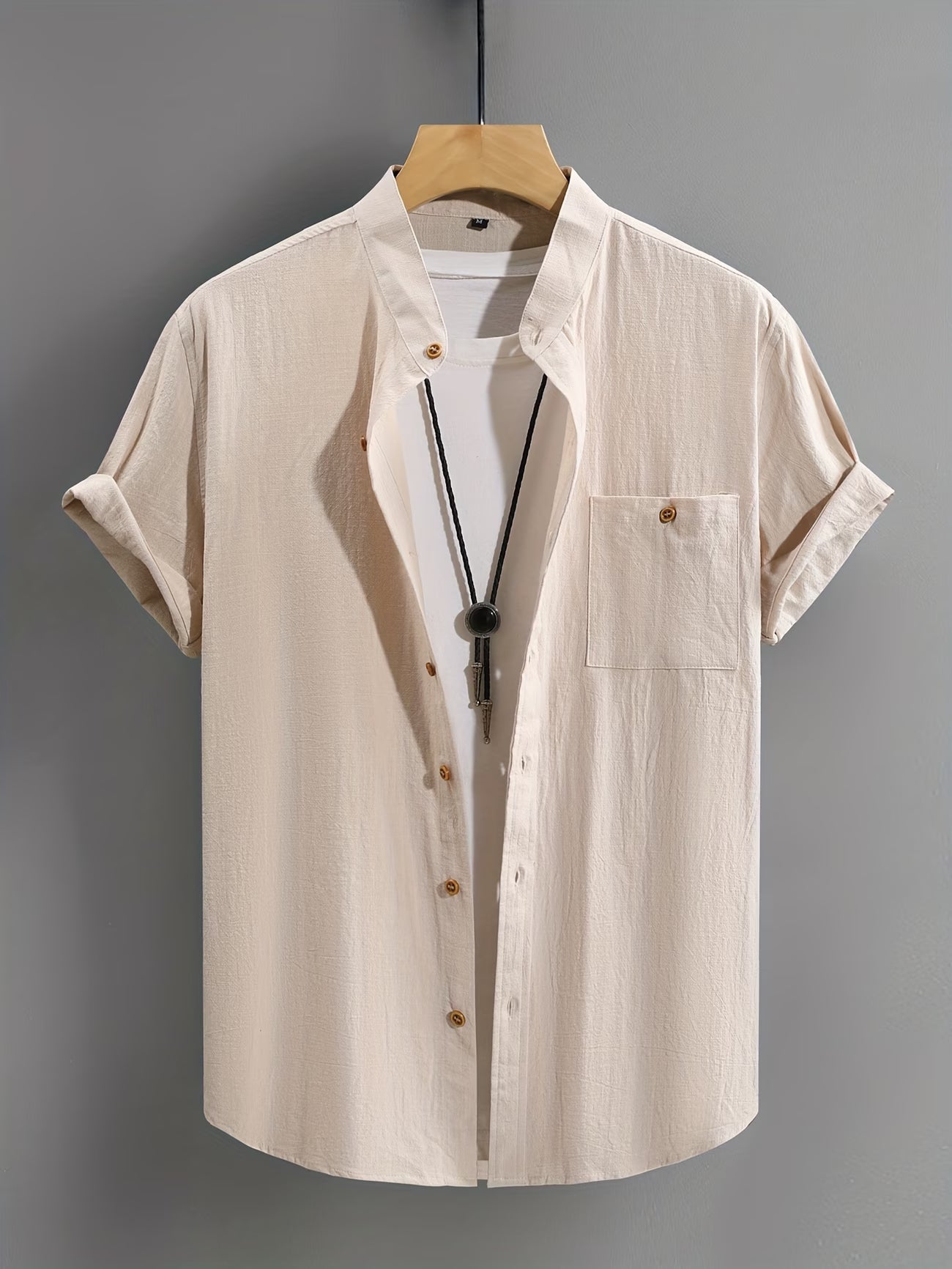 Effortless Linen Shirt for Women with Stand Collar Short Sleeve Button Front Casual Style