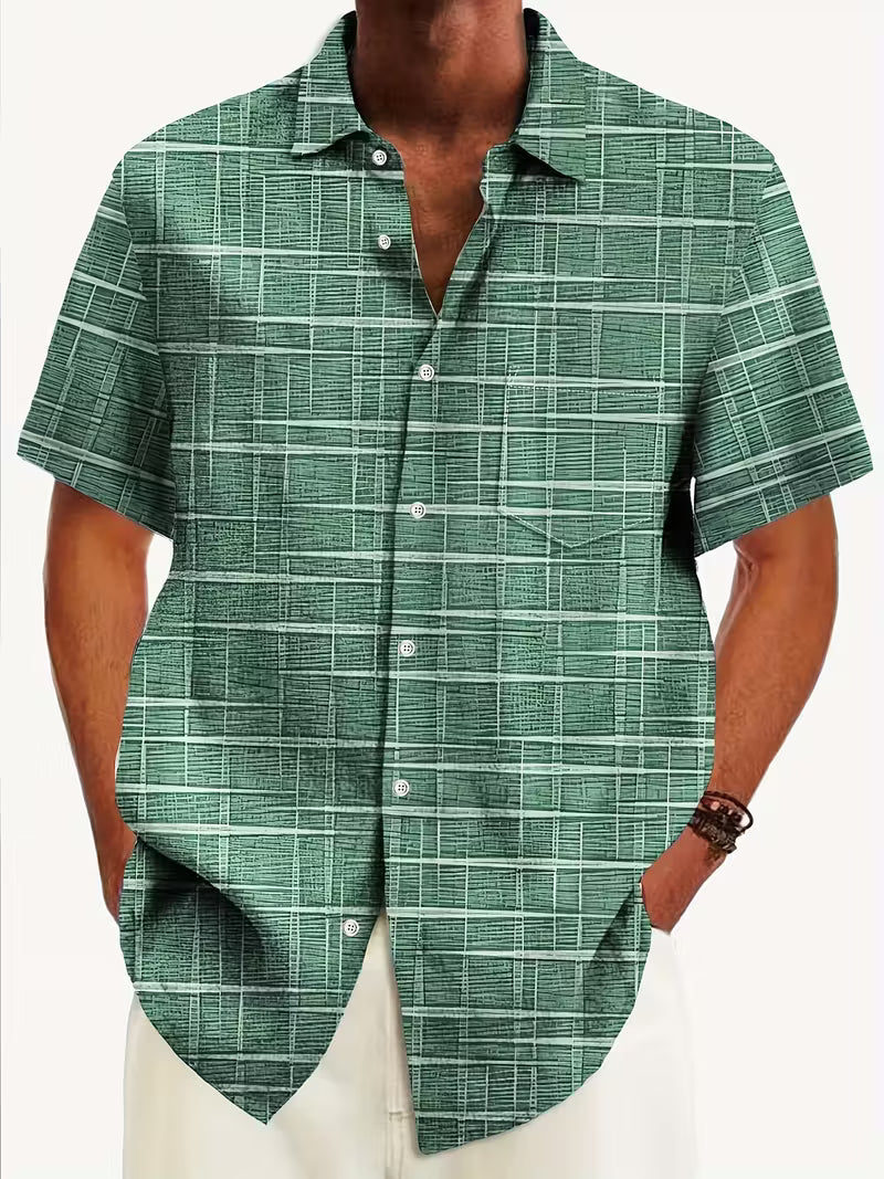 Effortless Plaid Print Shirt for Women with Collar Short Sleeve Button Front Curved Hem Casual Style
