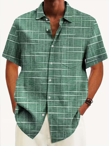 Effortless Plaid Print Shirt for Women with Collar Short Sleeve Button Front Curved Hem Casual Style