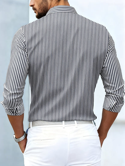 Elegant Blue Striped Shirt for Women with Collar Long Sleeve Button Front Relaxed Casual Style