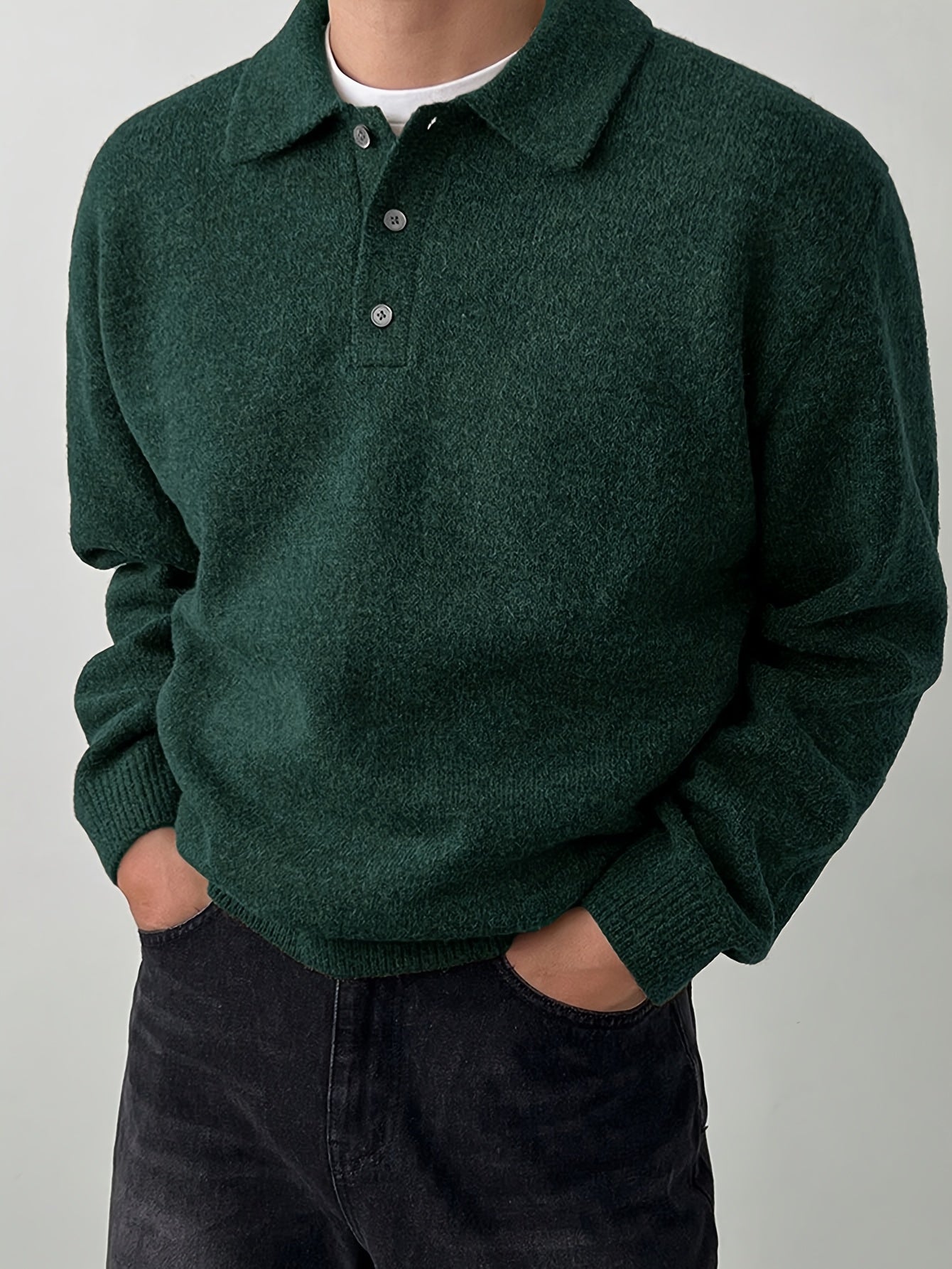 Comfortable Olive Green Knit Sweater for Women with Collar Long Sleeve Button Front Relaxed Oversized Style