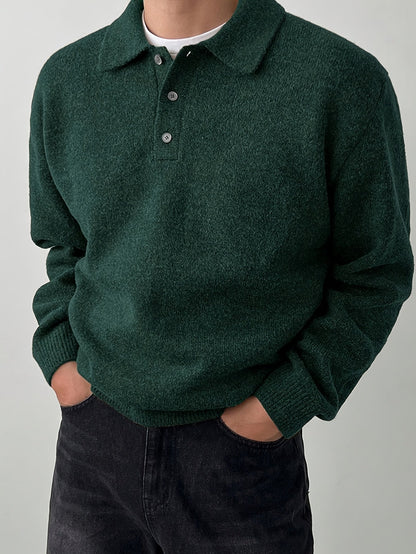 Comfortable Olive Green Knit Sweater for Women with Collar Long Sleeve Button Front Relaxed Oversized Style