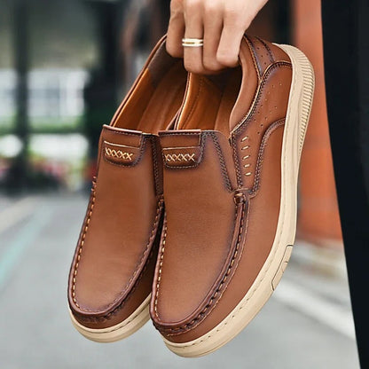 Comfortable Leather Loafer Sneaker for Women with Moc Toe Slip On Gum Sole Casual Style