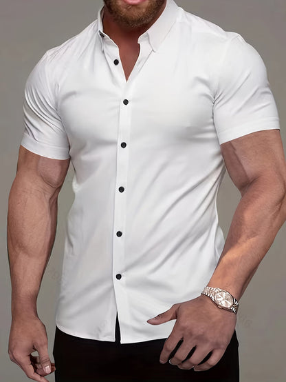 Effortless Stretch Button Up Shirt for Women with Collar Short Sleeve Slim Fit Casual Style