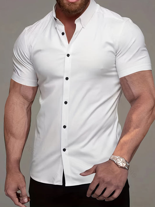Effortless Stretch Button Up Shirt for Women with Collar Short Sleeve Slim Fit Casual Style