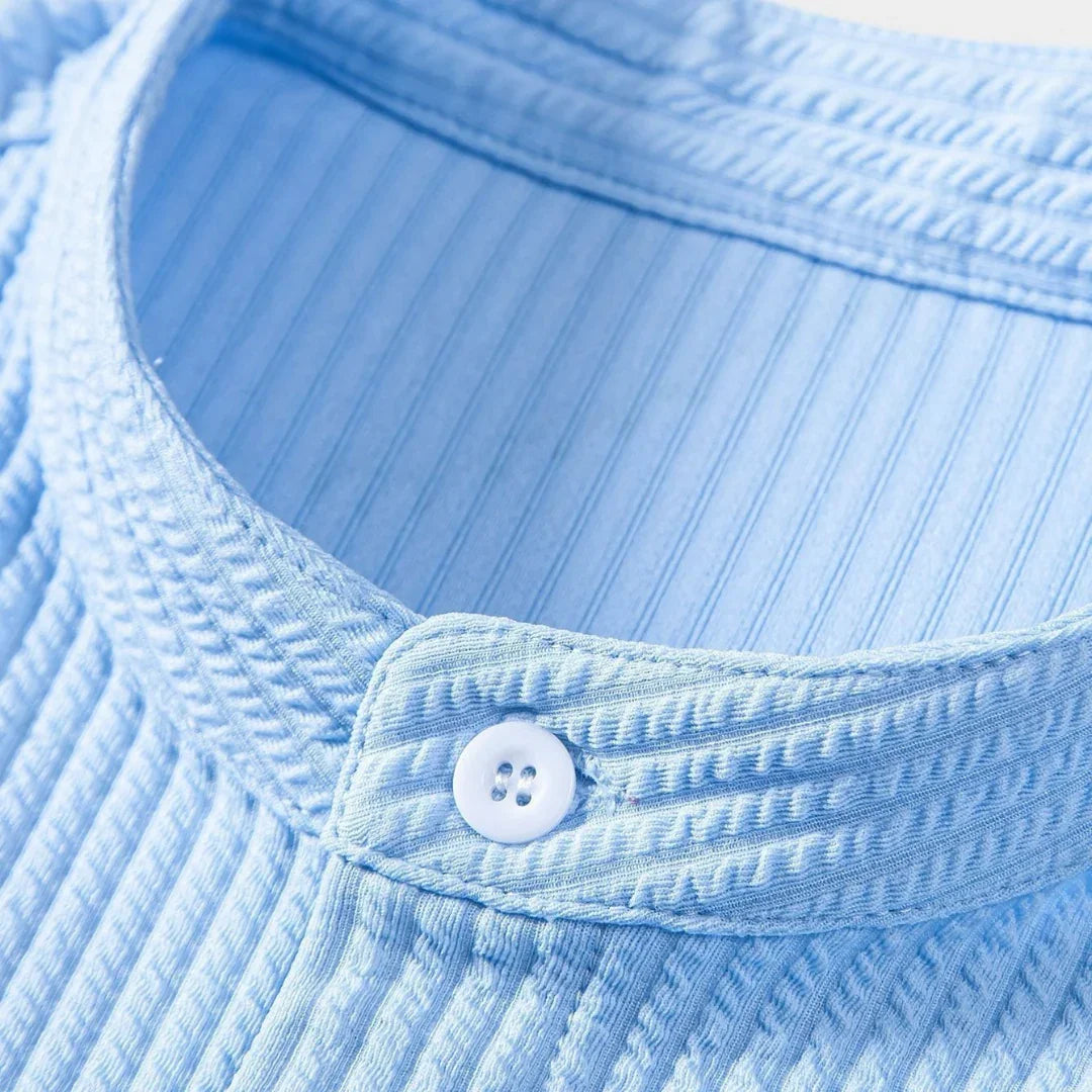 Effortless Textured Button Up Shirt for Women with Banded Collar Short Sleeve Relaxed Casual Style