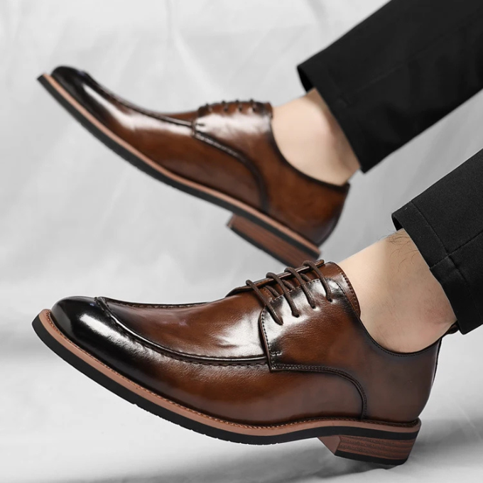 Elegant Leather Derby Shoes for Women with Lace Up Cap Toe Burnished Formal Style