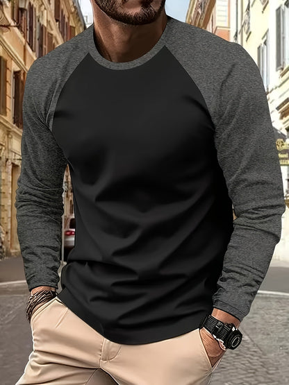 Comfortable Black Colorblock Shirt for Women with Crew Neck Raglan Sleeve Relaxed Casual Style