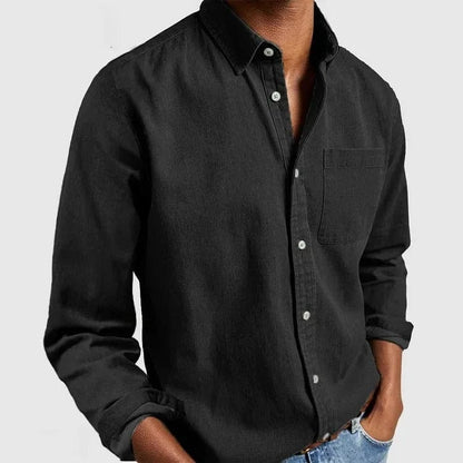 Effortless Denim Button Up Shirt for Women with Collar Long Sleeve Chest Pocket Relaxed Casual Style