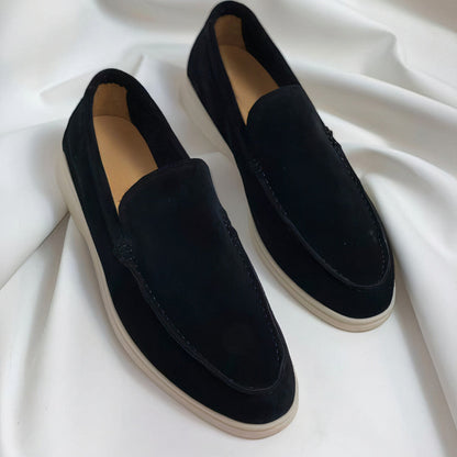 Elegant Suede Loafers for Women with Round Toe Slip On Chunky Sole Casual Style