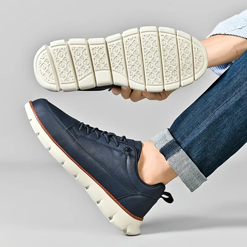Effortless Leather Sneaker for Women with Lace Up Low Top Cushioned Sole Casual Style