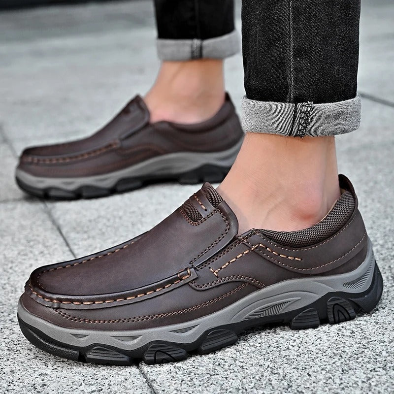 Comfortable Leather Loafers for Women with Moc Toe Slip On Rugged Sole Casual Style