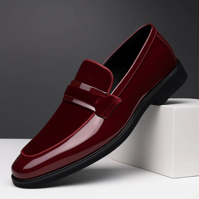 Elegant Velvet Patent Leather Loafer for Women with Pointed Toe Penny Strap Block Heel Formal Style