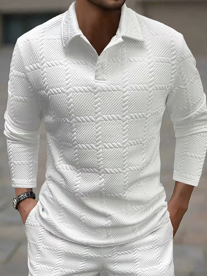 Effortless Textured Knit Two Piece Set for Women with Polo Collar Long Sleeve Relaxed Casual Style