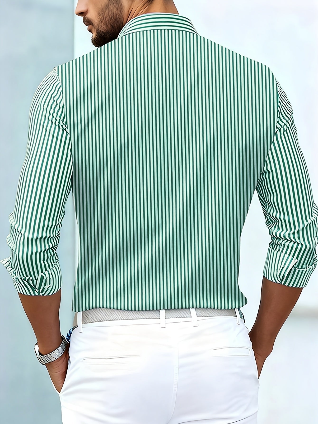 Elegant Blue Striped Shirt for Women with Collar Long Sleeve Button Front Relaxed Casual Style