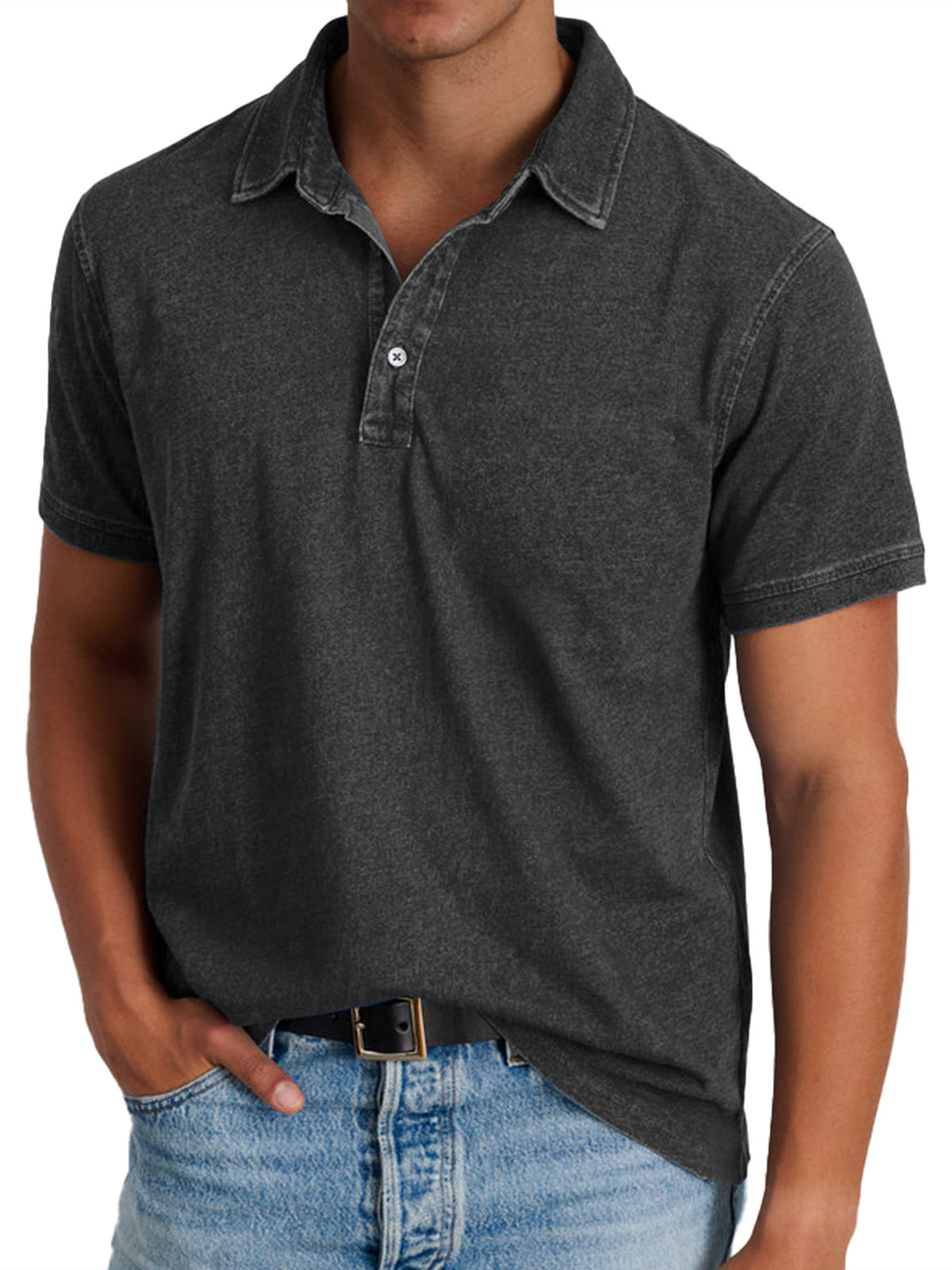 Effortless Washed Cotton Polo Shirt for Women with Collared Short Sleeve Button Placket Relaxed Casual Style