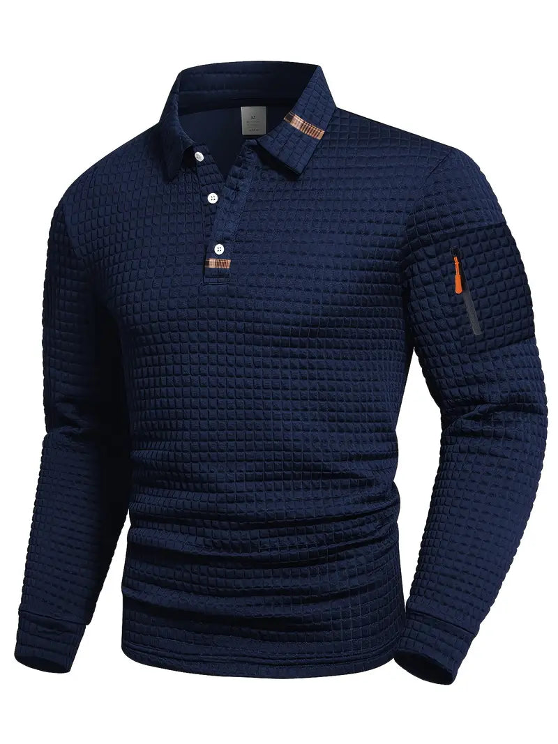 Comfortable Waffle Knit Polo Shirt for Women with Collared Long Sleeve Zip Pocket Casual Style
