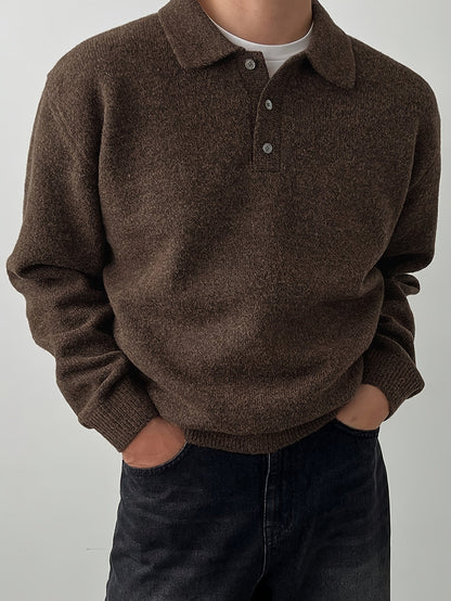 Comfortable Olive Green Knit Sweater for Women with Collar Long Sleeve Button Front Relaxed Oversized Style