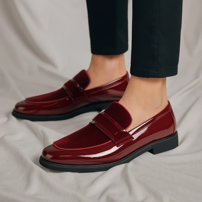 Elegant Velvet Patent Leather Loafer for Women with Pointed Toe Penny Strap Block Heel Formal Style