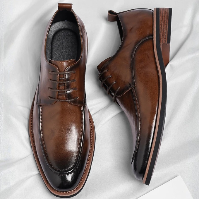 Elegant Leather Derby Shoes for Women with Lace Up Cap Toe Burnished Formal Style
