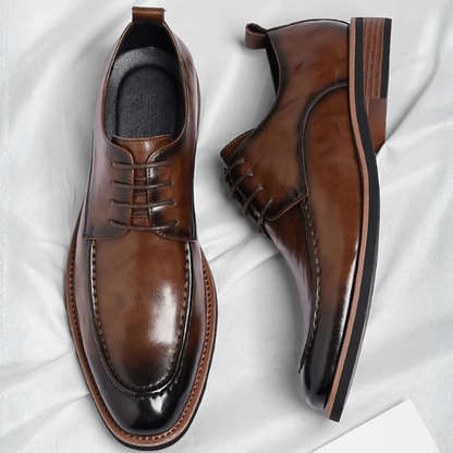 Elegant Leather Derby Shoes for Women with Lace Up Cap Toe Burnished Formal Style