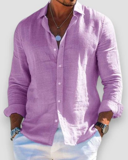 Effortless Linen Shirt for Women with Collar Long Sleeve Button Front Relaxed Style