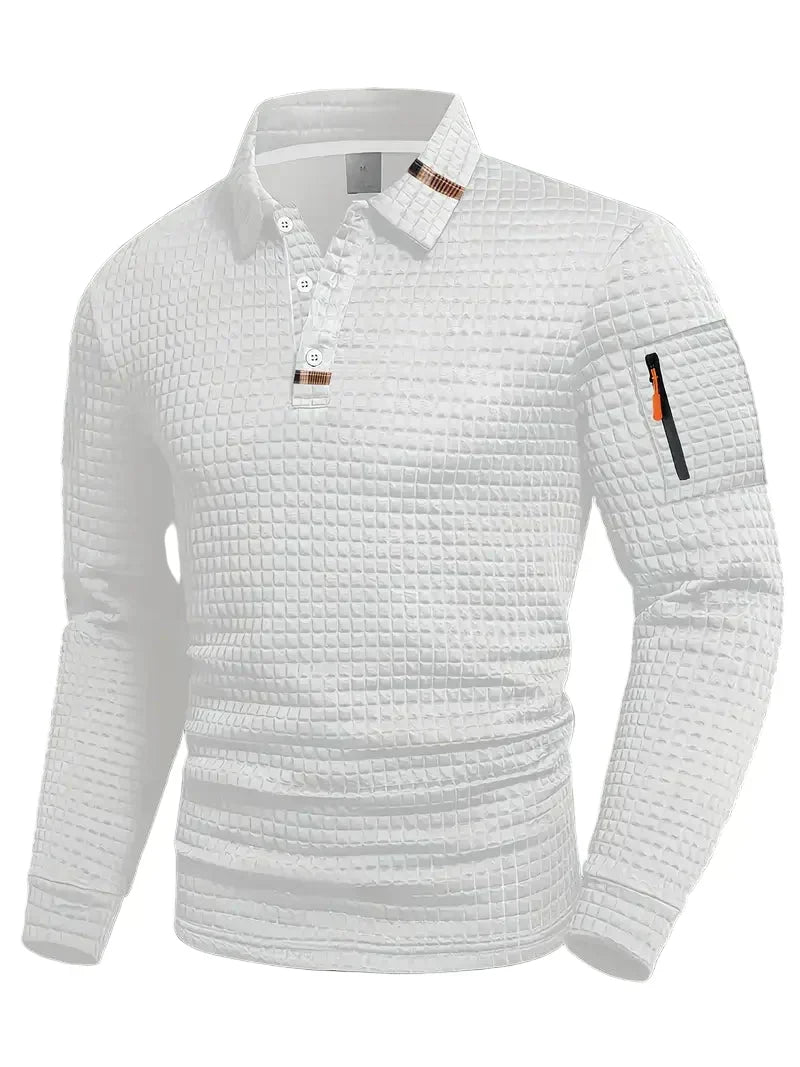 Comfortable Waffle Knit Polo Shirt for Women with Collared Long Sleeve Zip Pocket Casual Style