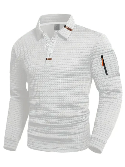 Comfortable Waffle Knit Polo Shirt for Women with Collared Long Sleeve Zip Pocket Casual Style