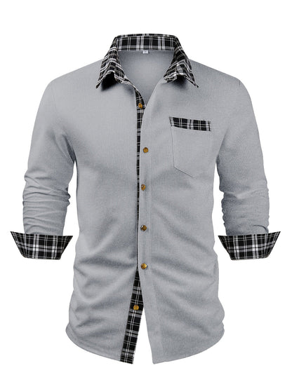 Effortless White Waffle Knit Button Down Shirt for Women with Plaid Collar Long Sleeve Button Front Chest Pocket Casual Style