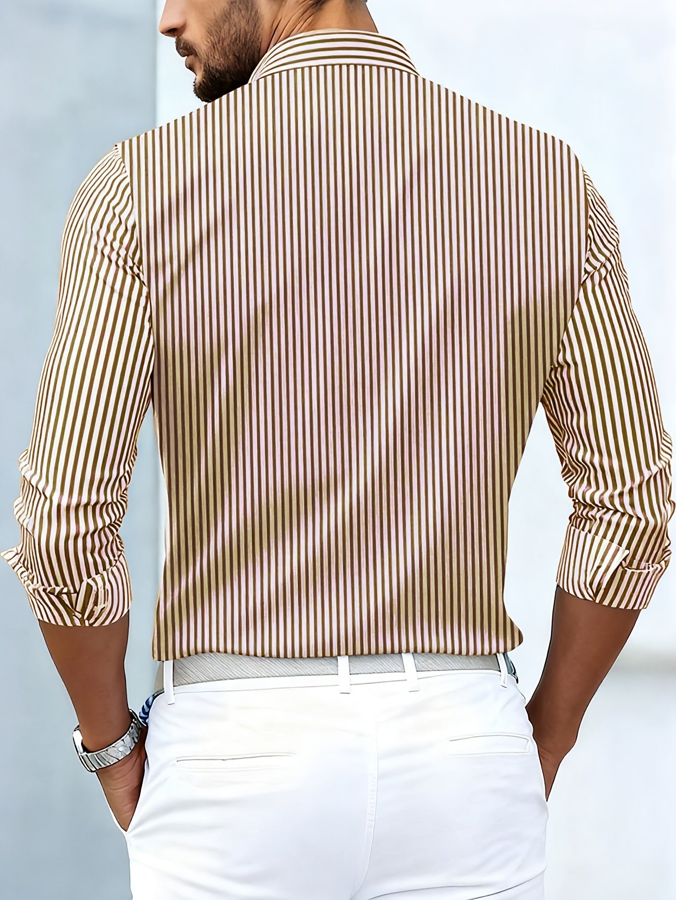 Elegant Blue Striped Shirt for Women with Collar Long Sleeve Button Front Relaxed Casual Style
