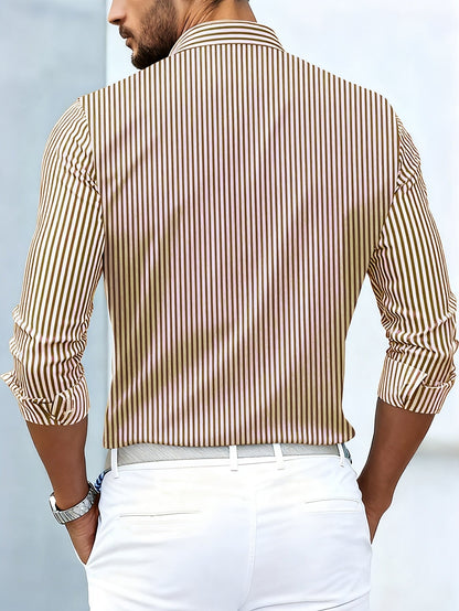 Elegant Blue Striped Shirt for Women with Collar Long Sleeve Button Front Relaxed Casual Style