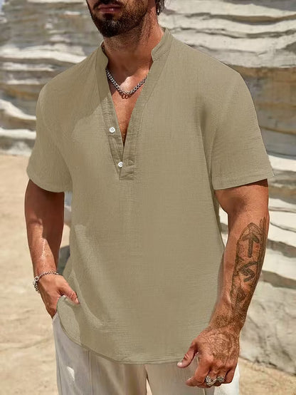 Effortless Linen Blouse for Women with V Neck Short Sleeve Button Front Relaxed Casual Style