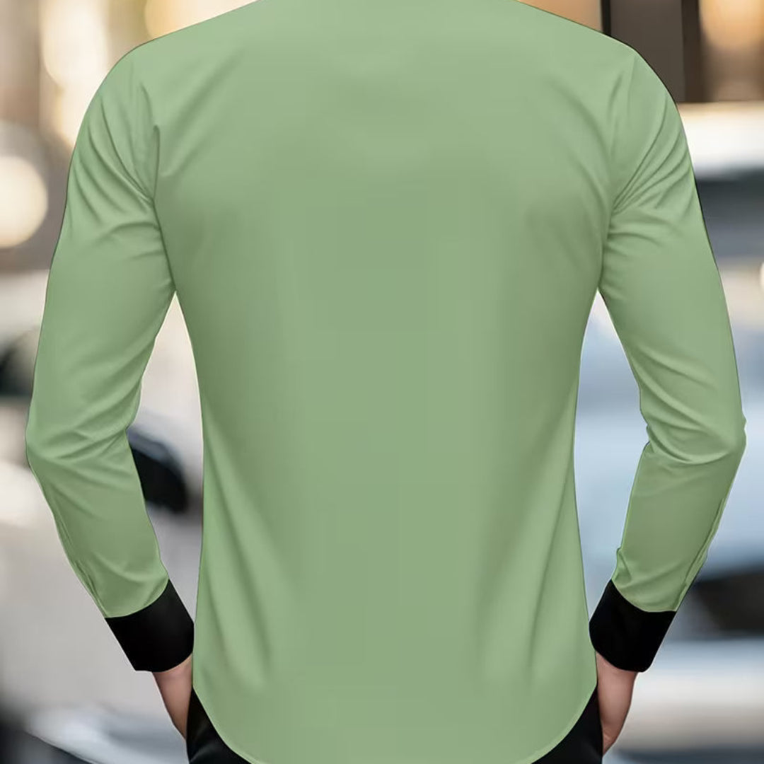 Elegant Satin Blouse for Women with Collar Long Sleeve Contrast Trim Silky Style