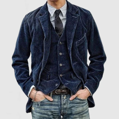 Elegant Corduroy Blazer for Women with Lapel Collar Long Sleeve Vest Detail Tailored Style