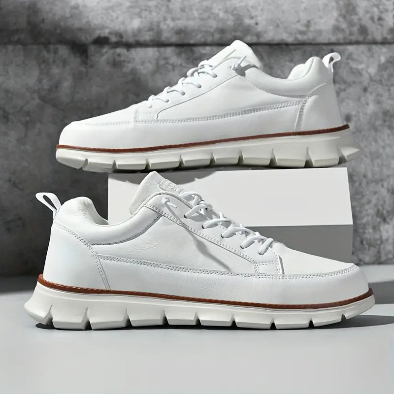 Effortless Leather Sneaker for Women with Lace Up Low Top Cushioned Sole Casual Style