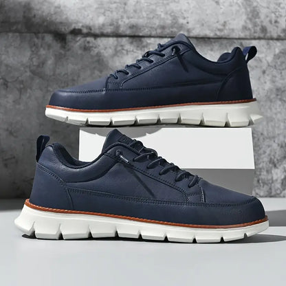 Effortless Leather Sneaker for Women with Lace Up Low Top Cushioned Sole Casual Style
