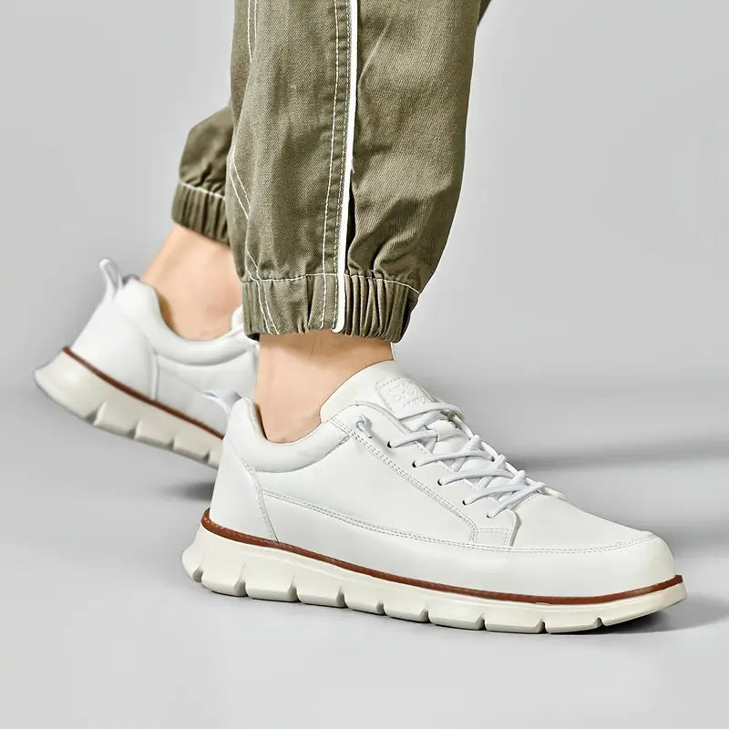 Effortless Leather Sneaker for Women with Lace Up Low Top Cushioned Sole Casual Style