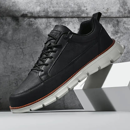 Effortless Leather Sneaker for Women with Lace Up Low Top Cushioned Sole Casual Style