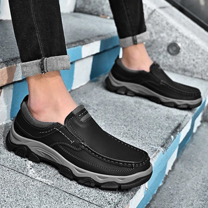 Comfortable Leather Loafers for Women with Moc Toe Slip On Rugged Sole Casual Style
