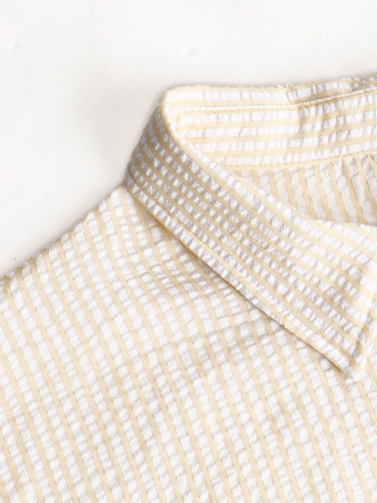 Effortless Blue Striped Seersucker Blouse for Women with Collar Long Sleeve Button Front Relaxed Style