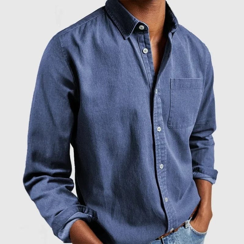 Effortless Denim Button Up Shirt for Women with Collar Long Sleeve Chest Pocket Relaxed Casual Style