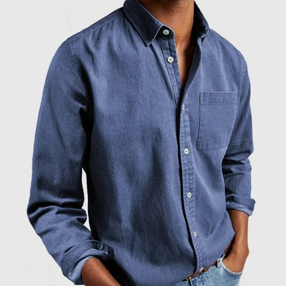 Effortless Denim Button Up Shirt for Women with Collar Long Sleeve Chest Pocket Relaxed Casual Style