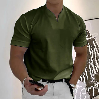 Effortless Chest Pocket Shirt for Women with V Neck Short Sleeve Relaxed Casual Style