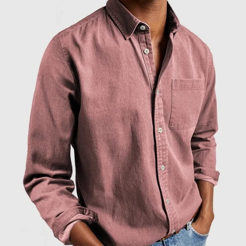 Effortless Denim Button Up Shirt for Women with Collar Long Sleeve Chest Pocket Relaxed Casual Style