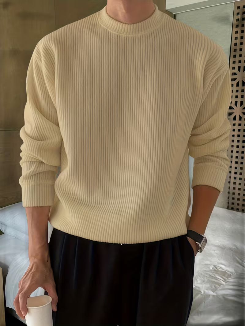 Comfortable Ribbed Knit Sweater for Women with Crew Neck Long Sleeve Relaxed Oversized Style