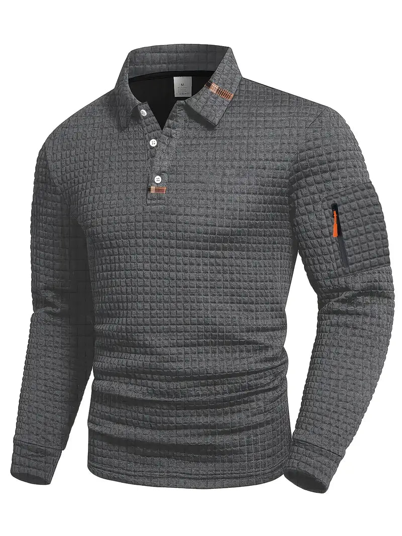 Comfortable Waffle Knit Polo Shirt for Women with Collared Long Sleeve Zip Pocket Casual Style