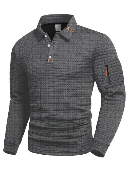 Comfortable Waffle Knit Polo Shirt for Women with Collared Long Sleeve Zip Pocket Casual Style